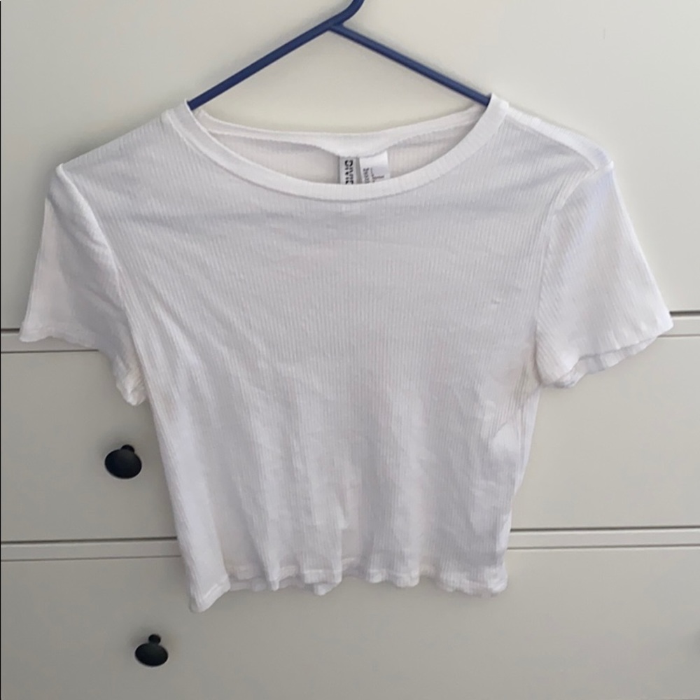 white fitted cropped length shirt